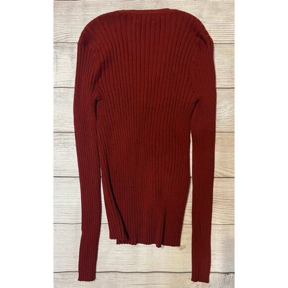 New York & Company Ribbed Button Front Cardigan Sweater Rust Red Small - Picture 4 of 4